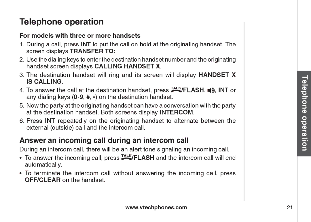 VTech CS6129-41, CS6129-32, CS6128-31, CS6129-2, CS6129-52, CS6129-54 Answer an incoming call during an intercom call 