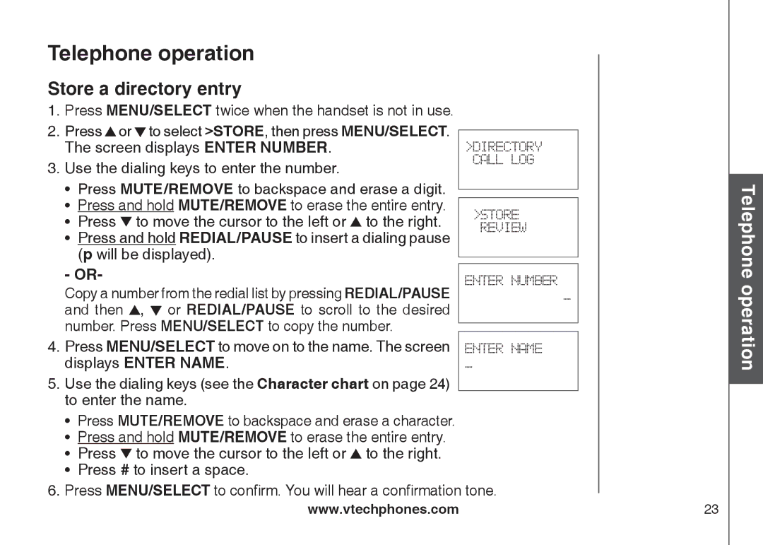 VTech CS6129-54, CS6129-32, CS6128-31, CS6129-2, CS6129-52, CS6129-41, CS6129-31, CS6128-42 user manual Store a directory entry 