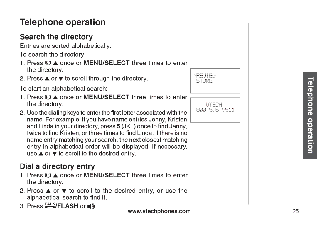 VTech CS6128-42, CS6129-32, CS6128-31, CS6129-2, CS6129-52, CS6129-41, CS6129-54 Search the directory, Dial a directory entry 