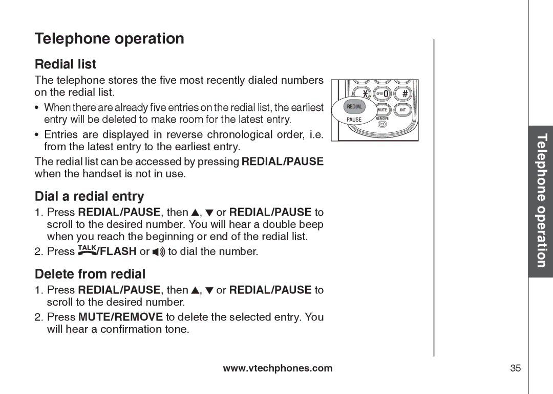 VTech CS6128-42, CS6129-32, CS6128-31, CS6129-2, CS6129-52, CS6129-41 Redial list, Dial a redial entry, Delete from redial 