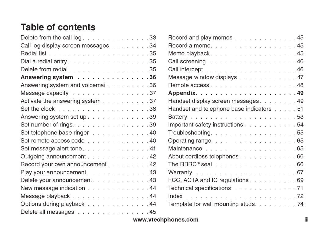 VTech CS6129-52, CS6129-32, CS6128-31, CS6129-2, CS6129-41, CS6129-54, CS6129-31, CS6128-42 user manual Answering system 