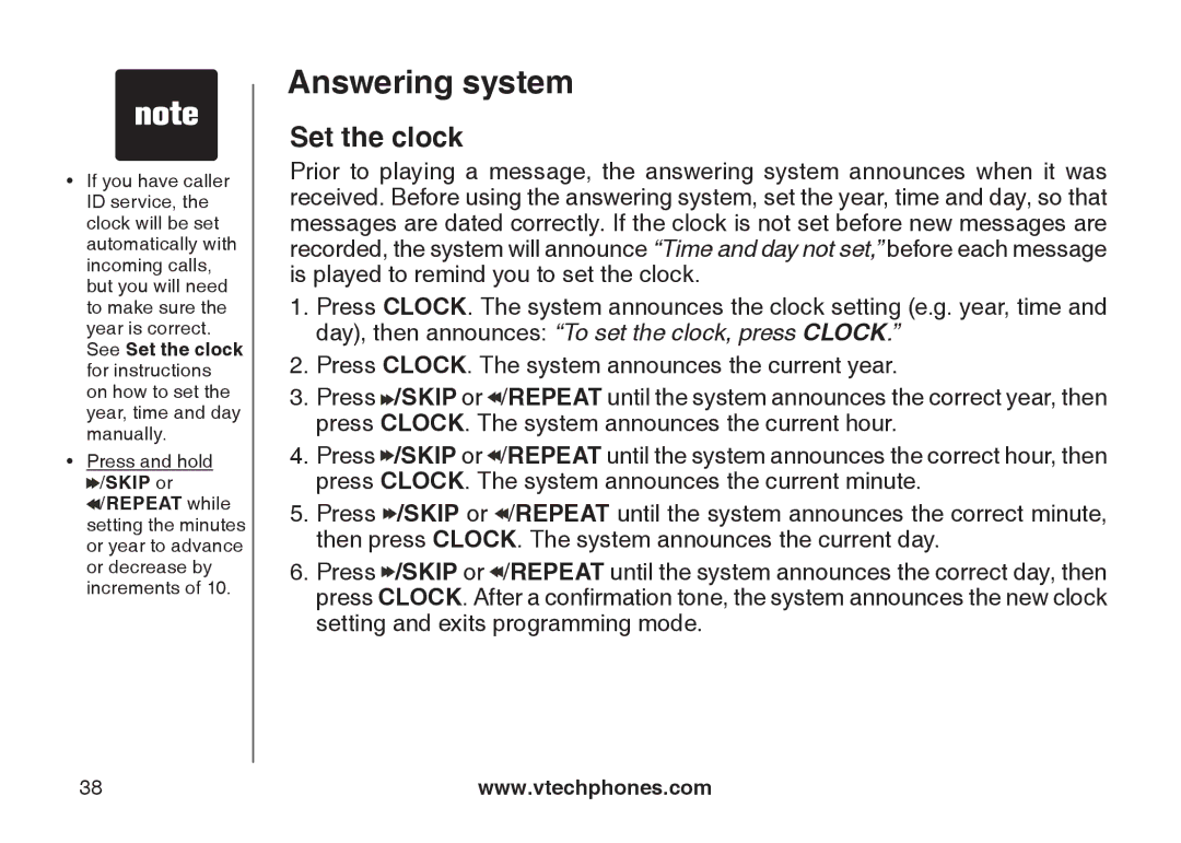 VTech CS6129-32, CS6128-31, CS6129-2, CS6129-52, CS6129-41, CS6129-54, CS6129-31, CS6128-42 user manual Set the clock 