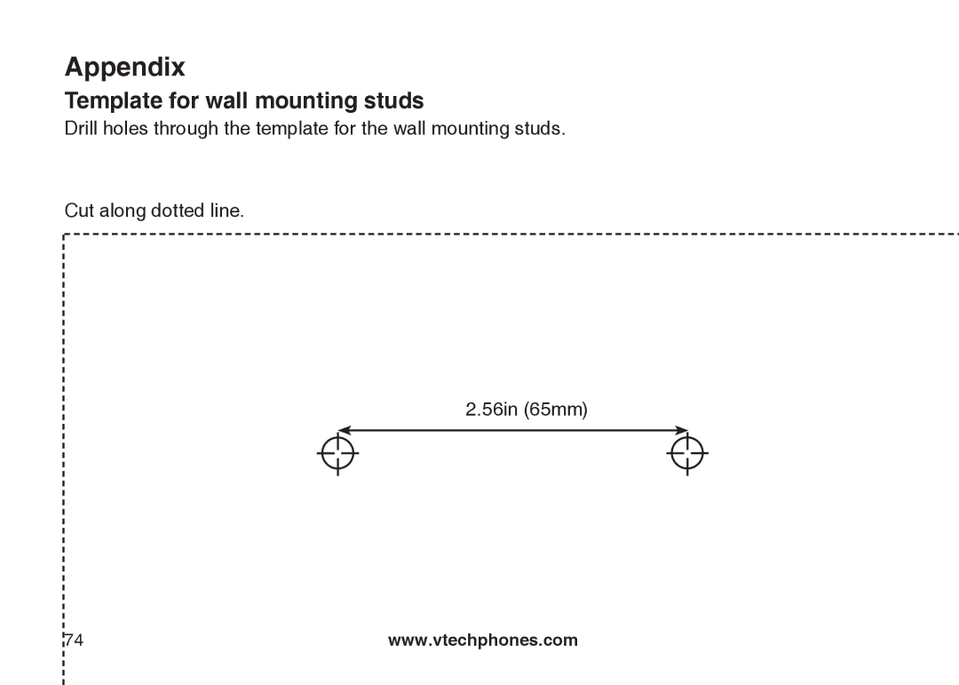 VTech CS6129-31, CS6129-32, CS6128-31, CS6129-2, CS6129-52, CS6129-41, CS6129-54, CS6128-42 Template for wall mounting studs 