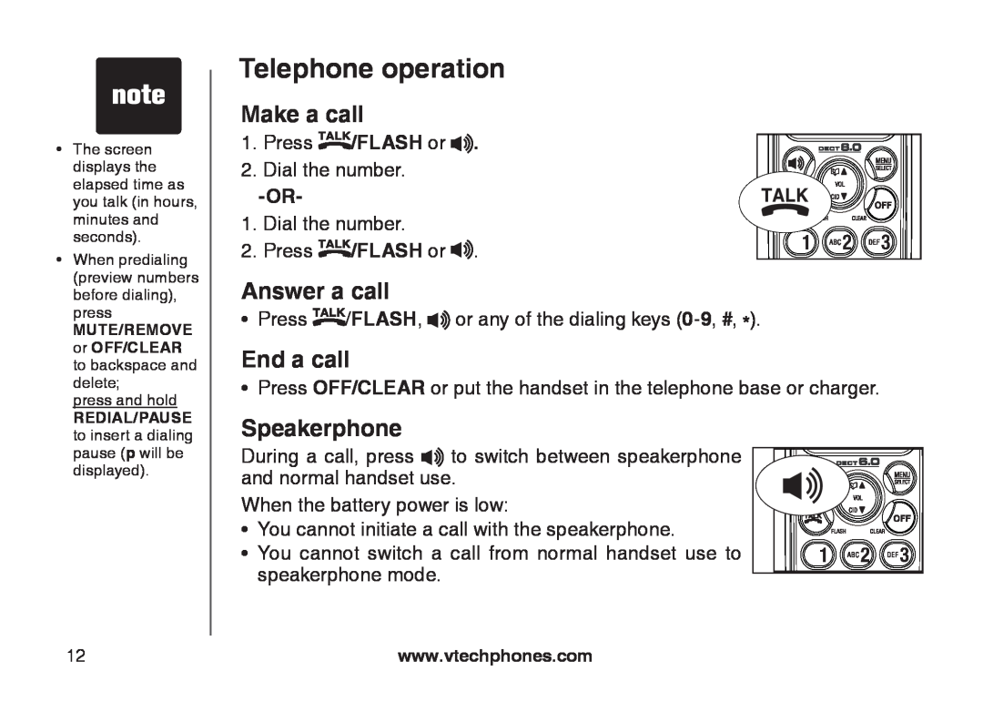 VTech CS6129-4, CS6129-32, CS6128-31, CS6129-2 Telephone operation, Make a call, Answer a call, End a call, Speakerphone 