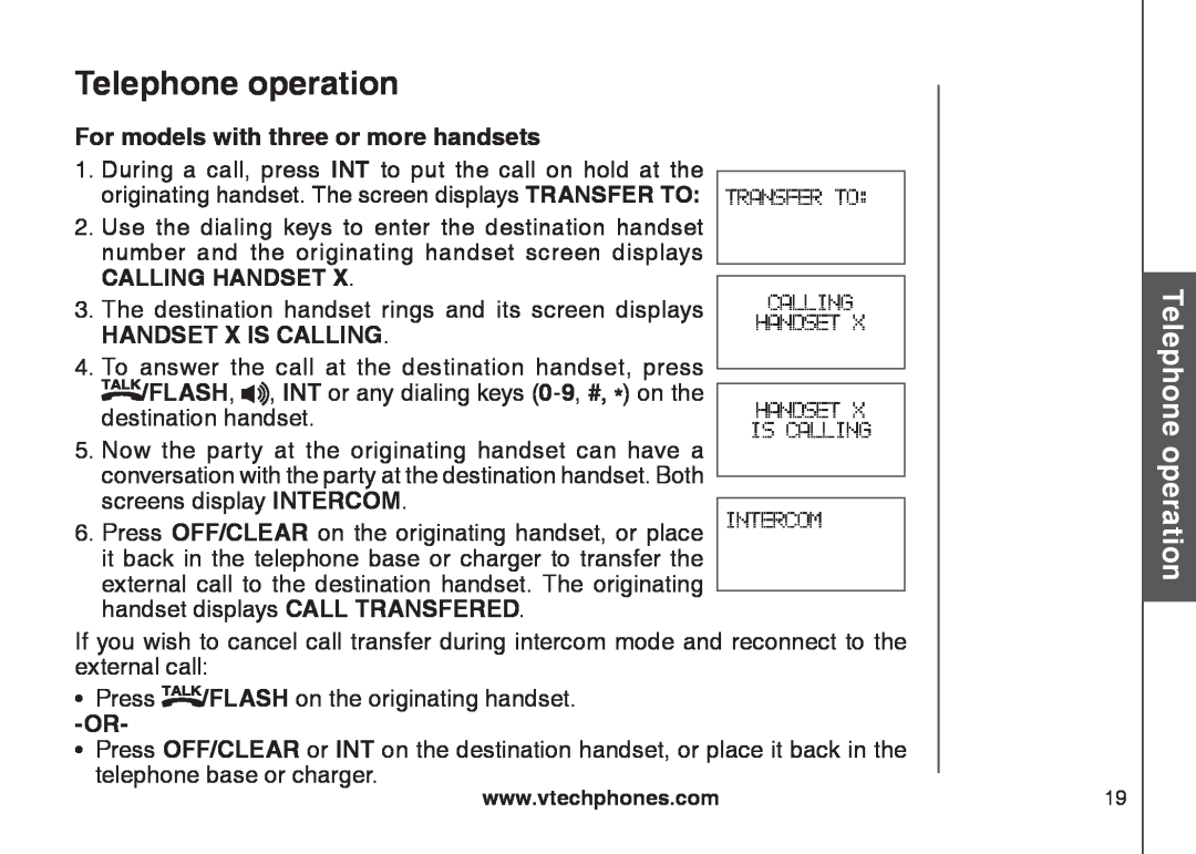 VTech CS6129-2 Telephone operation, BasicTelephoneoperation, Transfer To Calling Handset Handset X Is Calling Intercom 