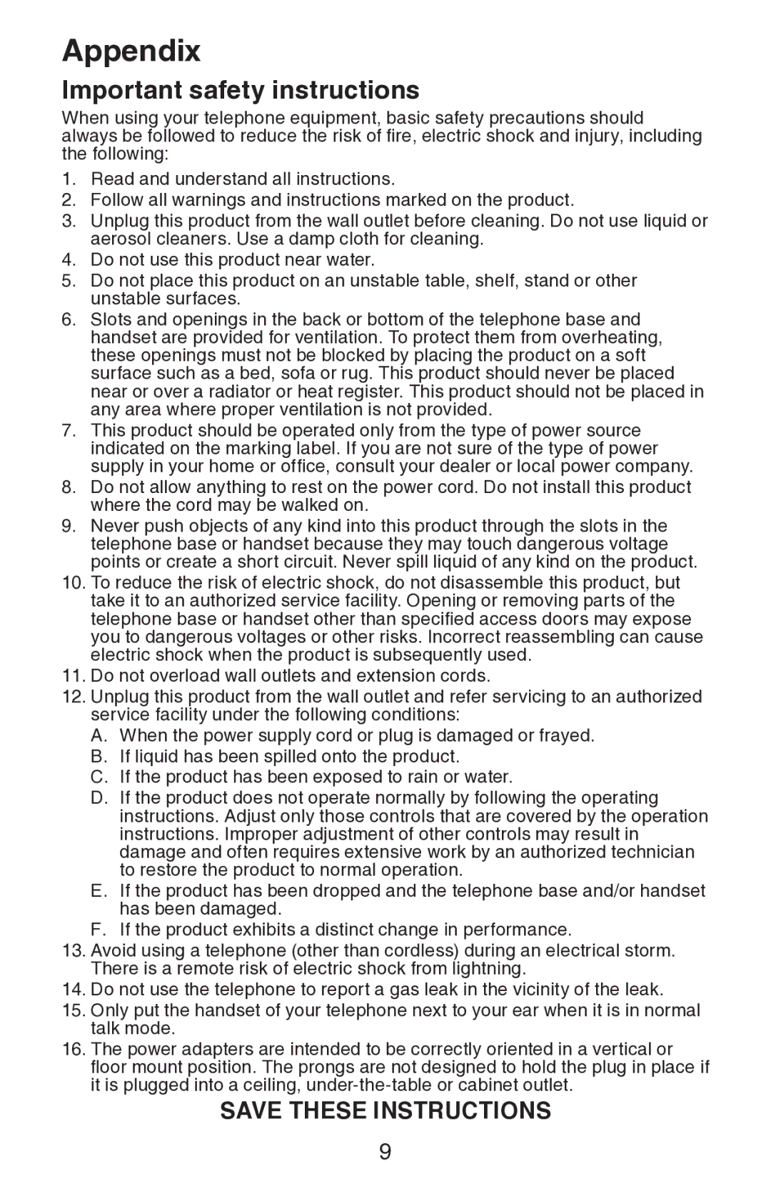 VTech CS6309 user manual Important safety instructions 