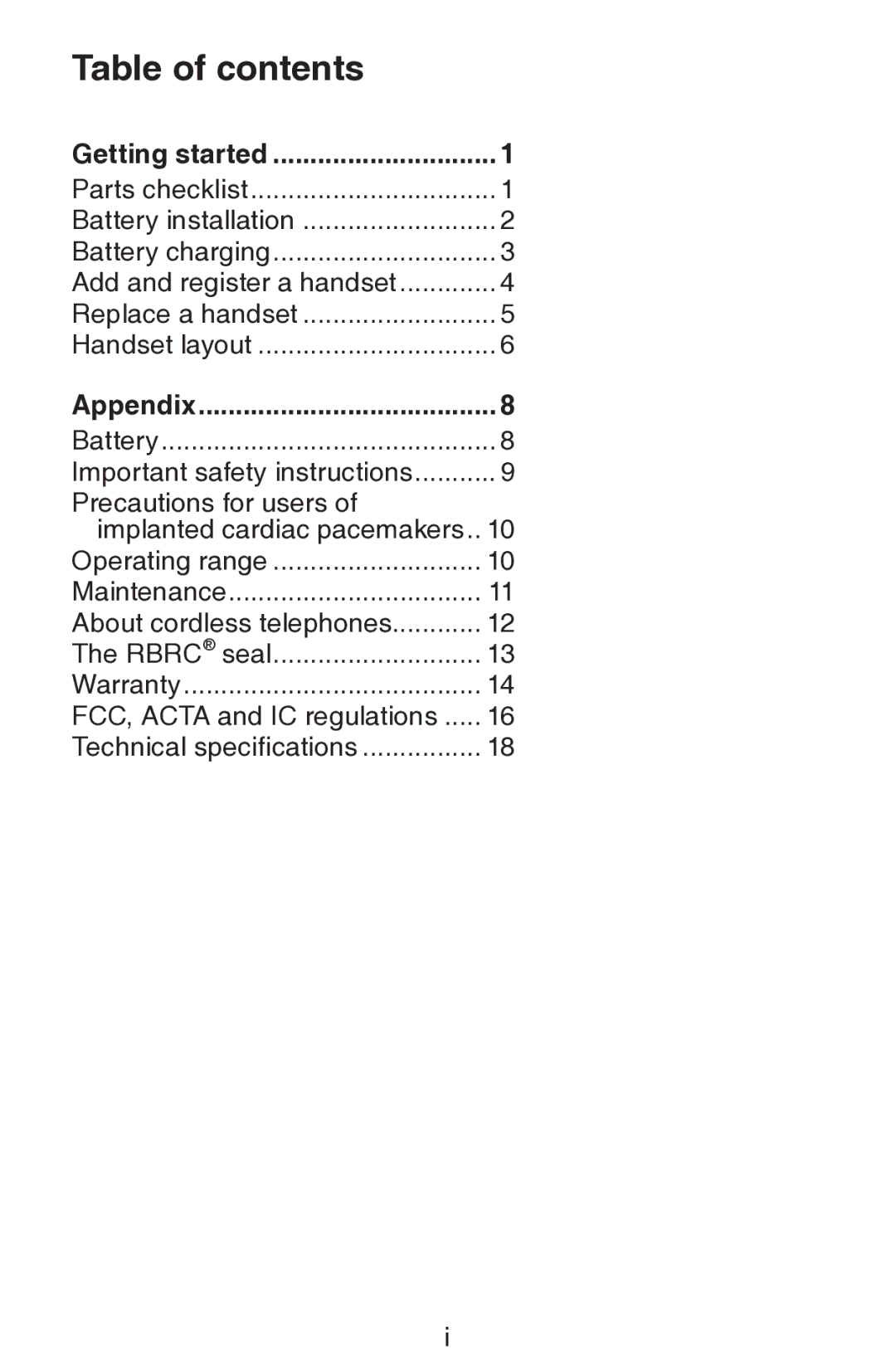 VTech CS6309 user manual Table of contents 