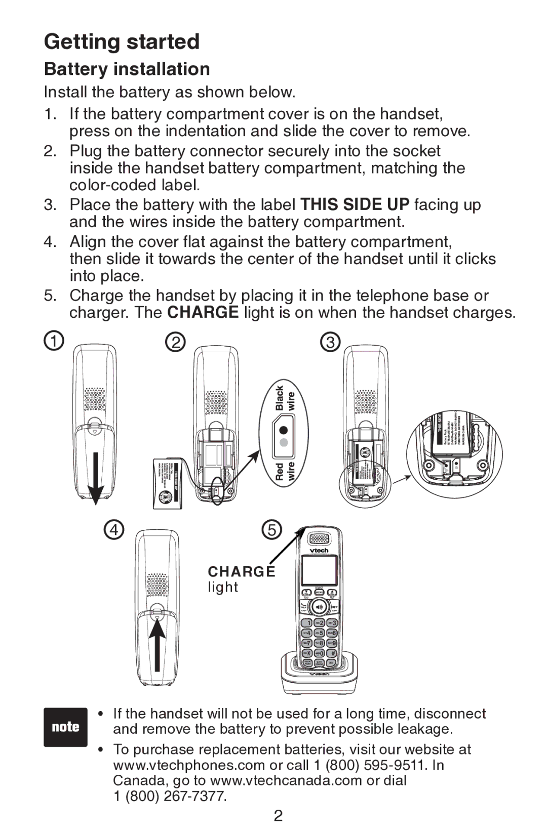 VTech CS6309 user manual Battery installation, Charge light 