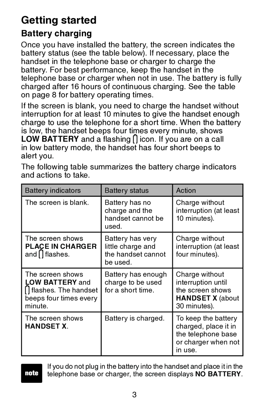 VTech CS6309 user manual Battery charging, LOW Battery, Handset X about 