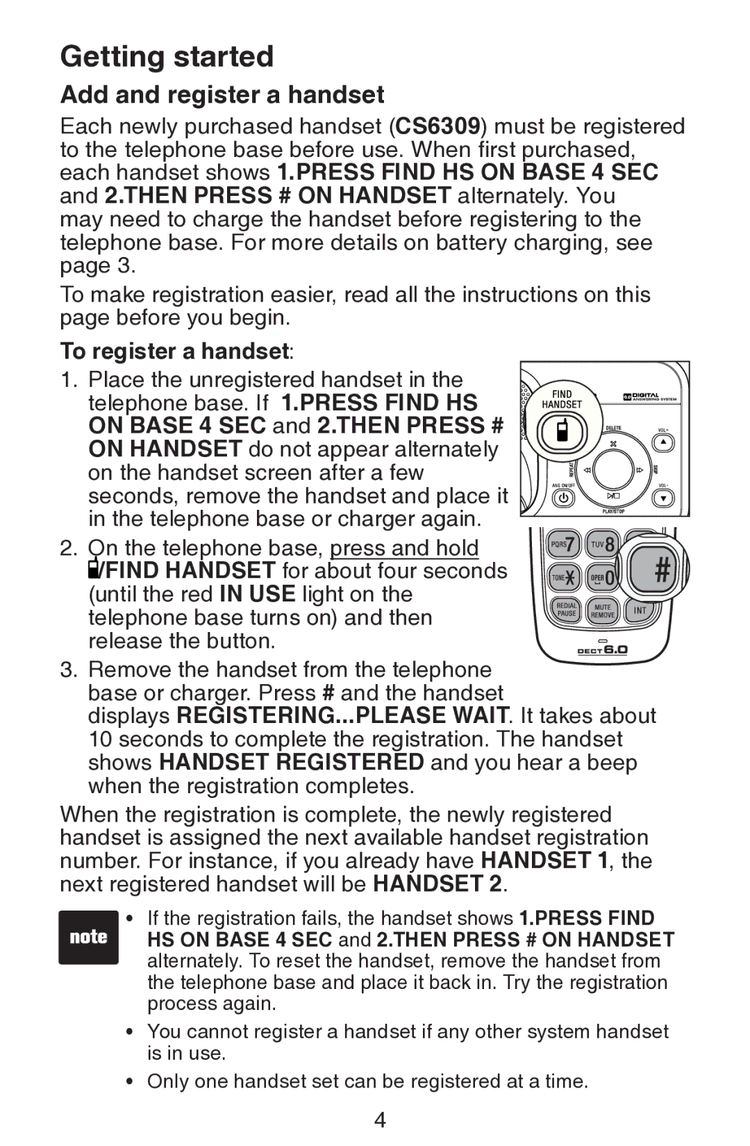 VTech CS6309 user manual Add and register a handset 