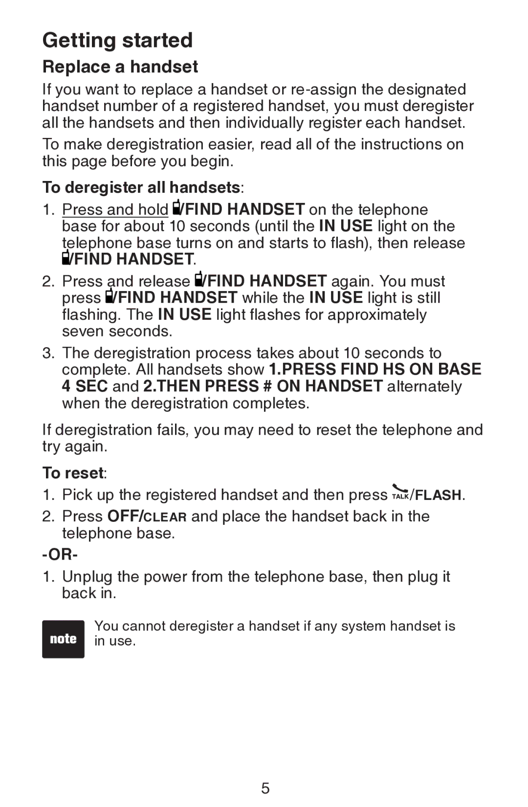 VTech CS6309 user manual Replace a handset, To deregister all handsets 