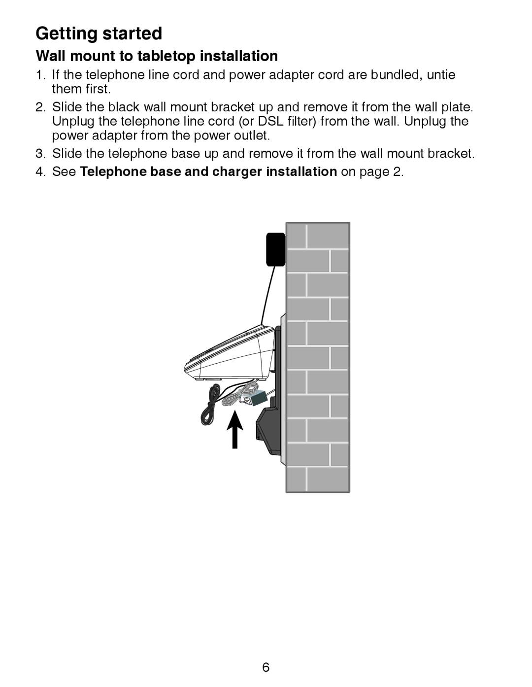 VTech CS6329-4, CS6329-5, CS6328-5 Wall mount to tabletop installation, See Telephone base and charger installation on 