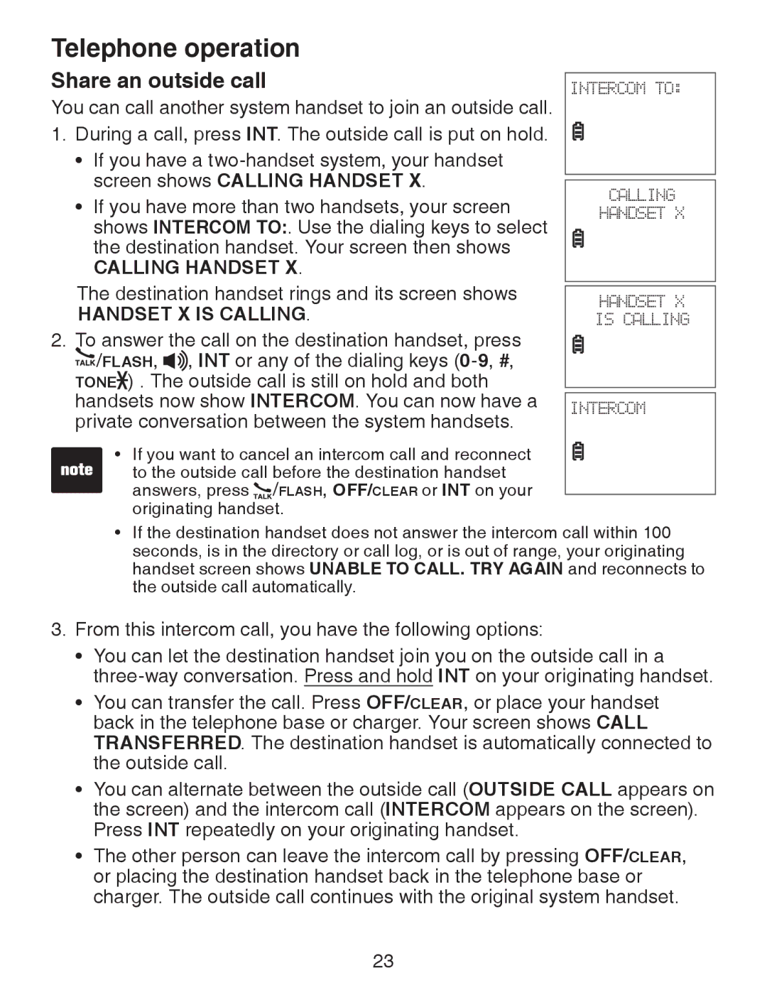 VTech CS6329-5, CS6329-4, CS6328-5, CS6329-2, CS6328-4, CS6328-2, CS6328-3, CS6329-3 Share an outside call, Handset X is Calling 