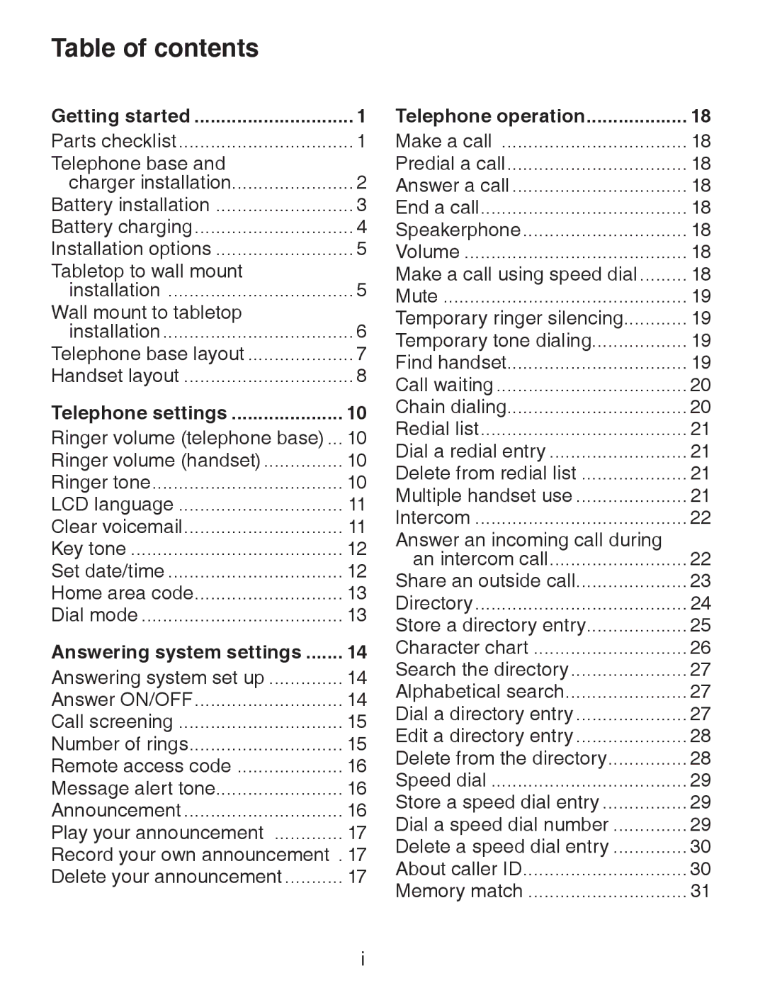 VTech CS6329-2, CS6329-5, CS6329-4, CS6328-5, CS6328-4, CS6328-2, CS6328-3, CS6329-3 user manual Table of contents 