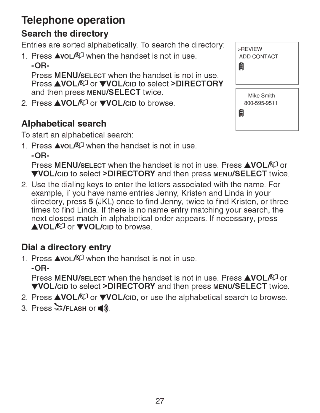 VTech CS6328-4, CS6329-5, CS6329-4, CS6328-5, CS6329-2 Search the directory, Alphabetical search, Dial a directory entry 