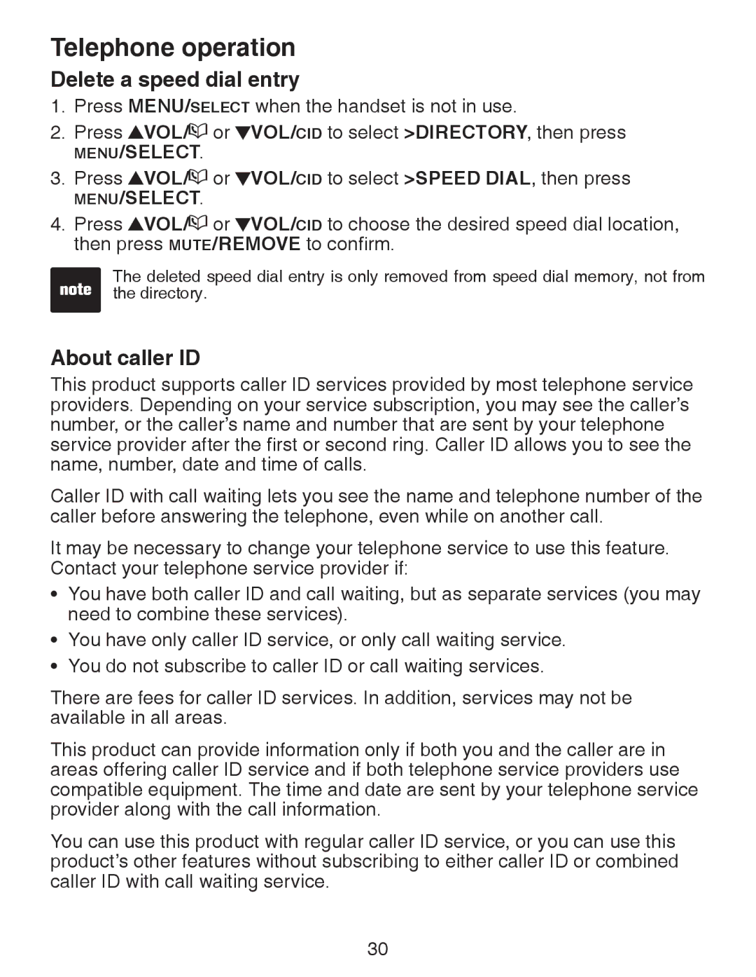 VTech CS6328-3, CS6329-5, CS6329-4, CS6328-5, CS6329-2, CS6328-4, CS6328-2, CS6329-3 Delete a speed dial entry, About caller ID 