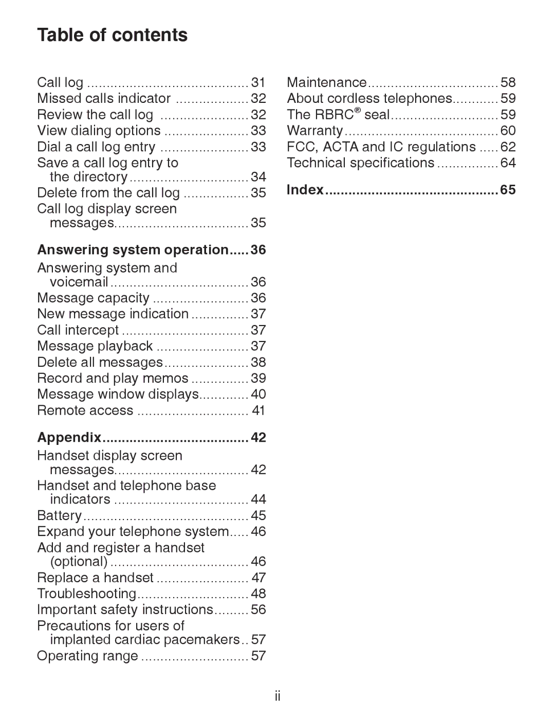 VTech CS6328-4, CS6329-5, CS6329-4, CS6328-5, CS6329-2, CS6328-2, CS6328-3, CS6329-3 Answering system operation, Appendix, Index 