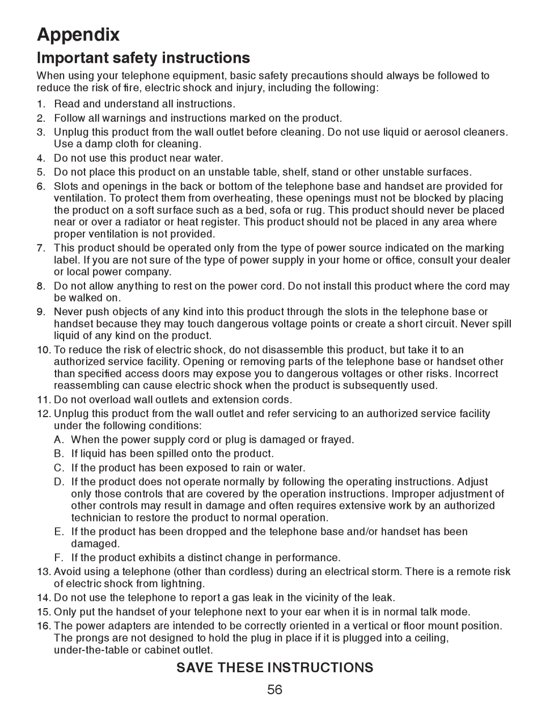 VTech CS6328-2, CS6329-5, CS6329-4, CS6328-5, CS6329-2, CS6328-4, CS6328-3, CS6329-3 user manual Important safety instructions 