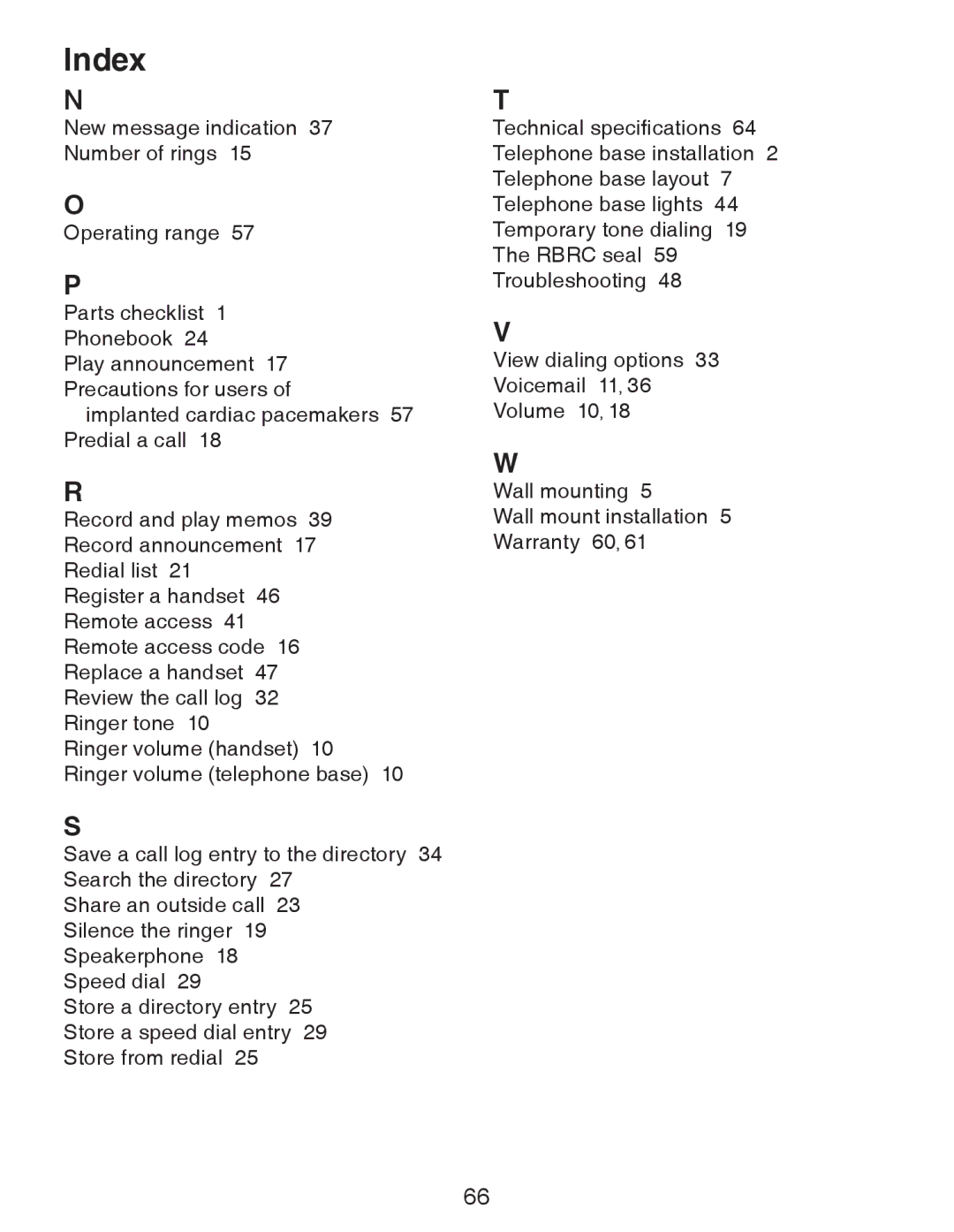 VTech CS6328-3, CS6329-5, CS6329-4, CS6328-5, CS6329-2, CS6328-4, CS6328-2, CS6329-3 user manual Index 