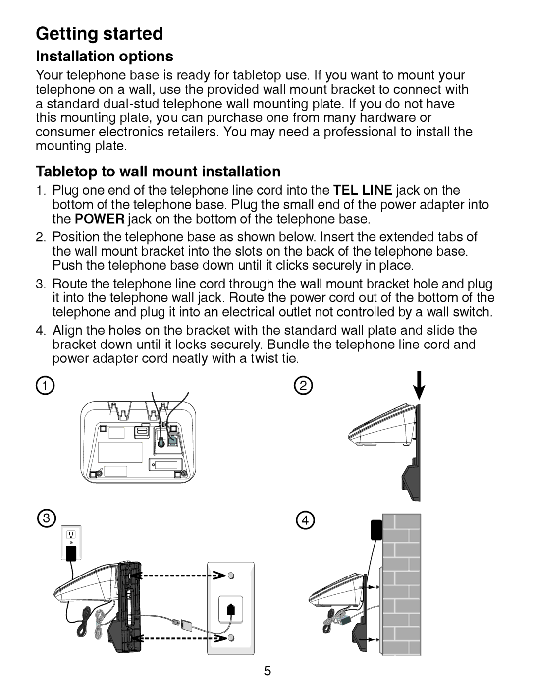 VTech CS6329-5, CS6329-4, CS6328-5, CS6329-2, CS6328-4, CS6328-2 Installation options, Tabletop to wall mount installation 