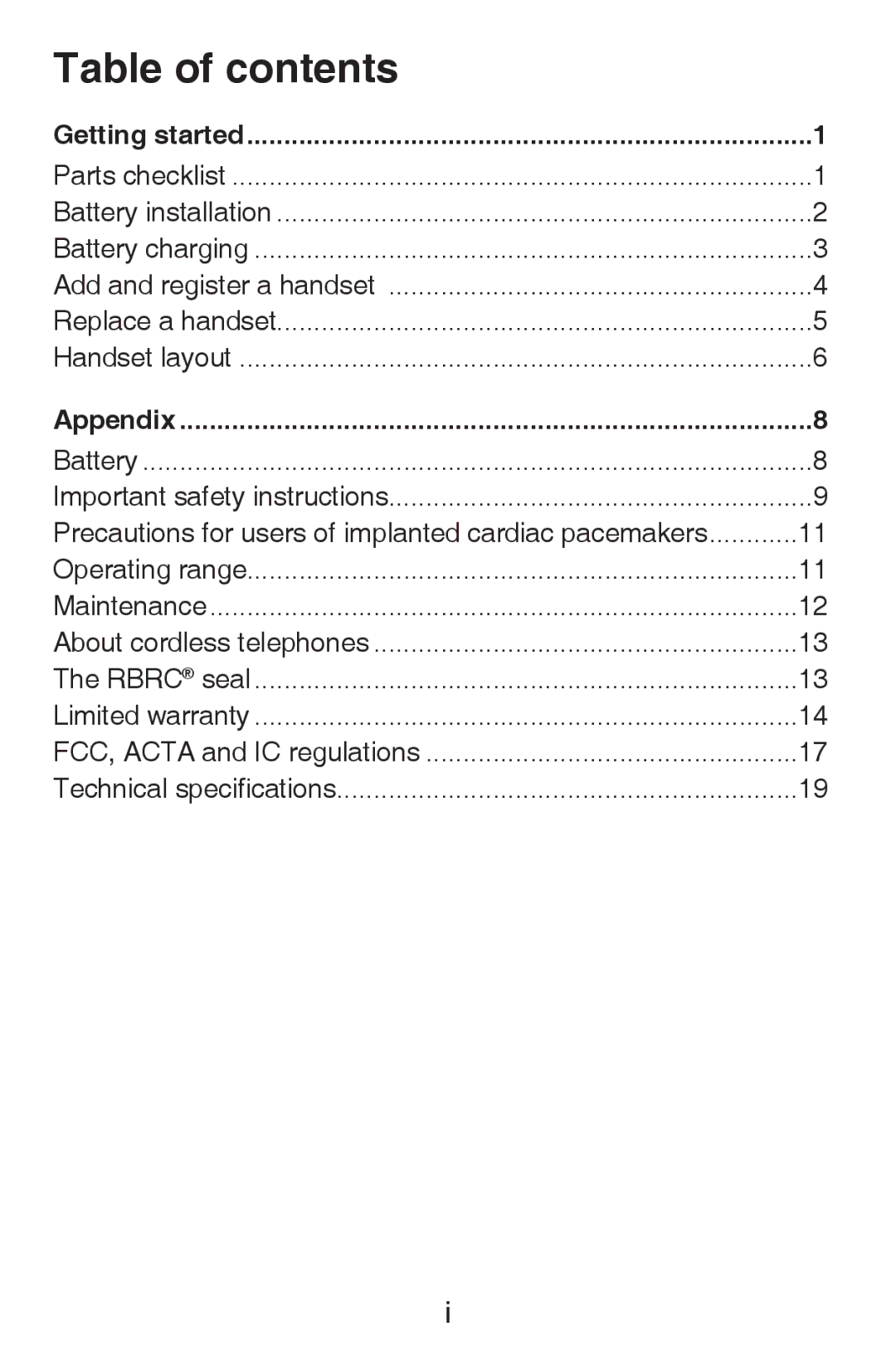 VTech CS6409 user manual Table of contents 