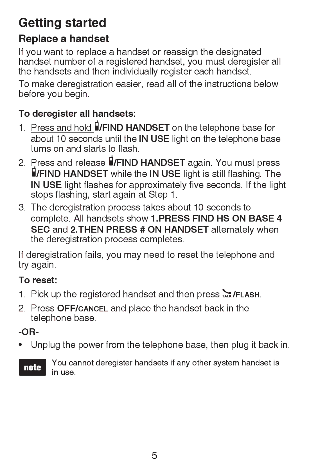 VTech CS6409 user manual Replace a handset, To deregister all handsets, To reset 