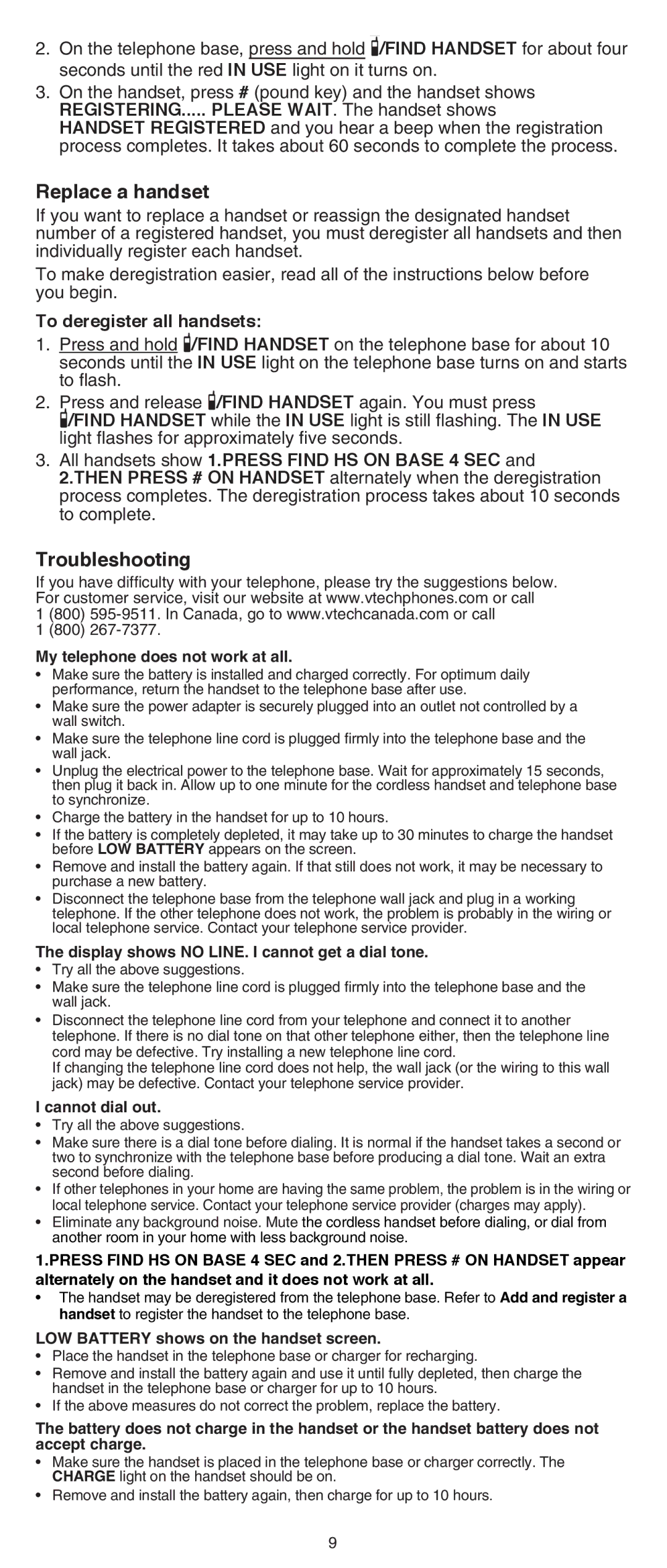 VTech CS6419-15 user manual Replace a handset, Troubleshooting, REGISTERING..... Please WAIT. The handset shows 