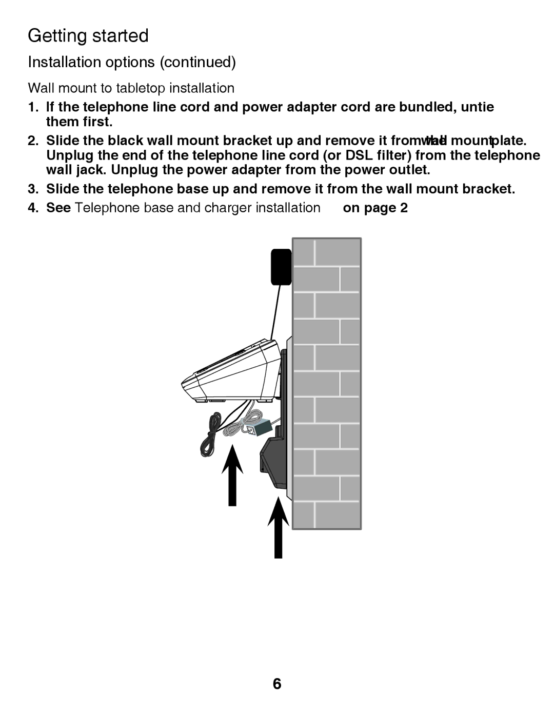 VTech CS6419-15 user manual Wall mount to tabletop installation, See Telephone base and charger installation on 