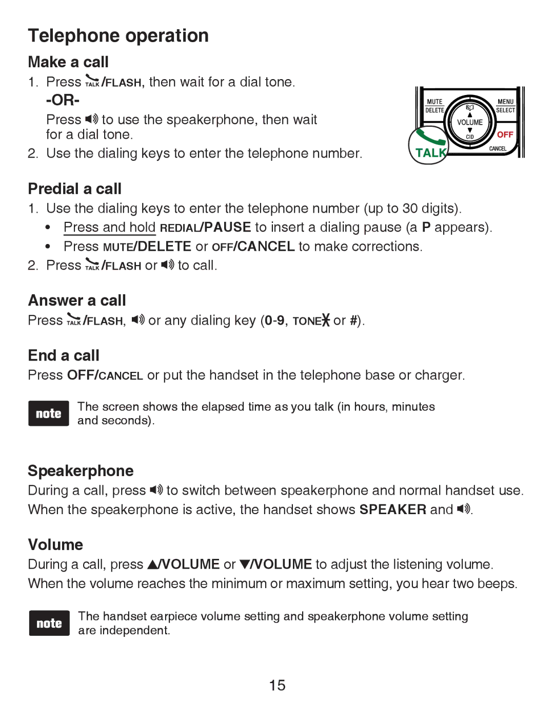 VTech CS6419-15 user manual Telephone operation 