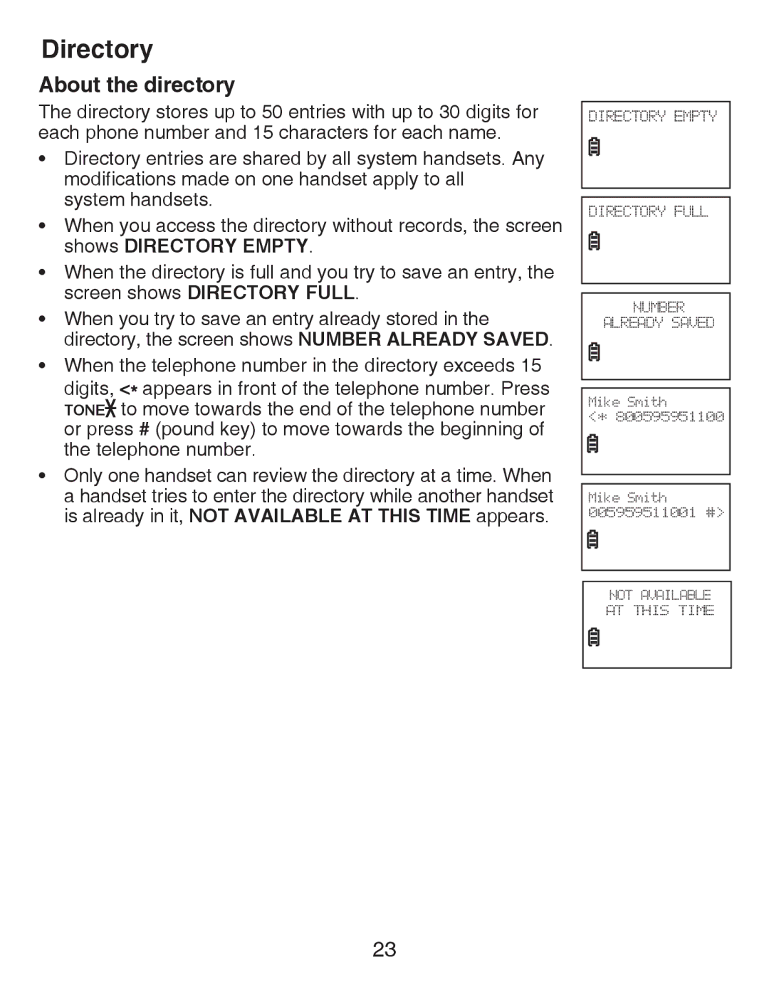 VTech CS6419-15 user manual Directory, About the directory 