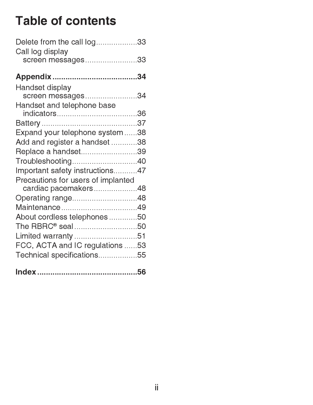 VTech CS6419-15 user manual Appendix, Index 