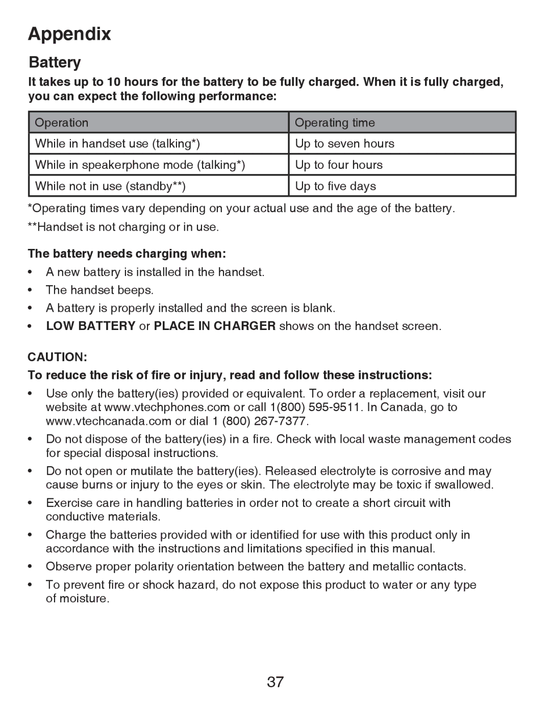 VTech CS6419-15 user manual Battery needs charging when 