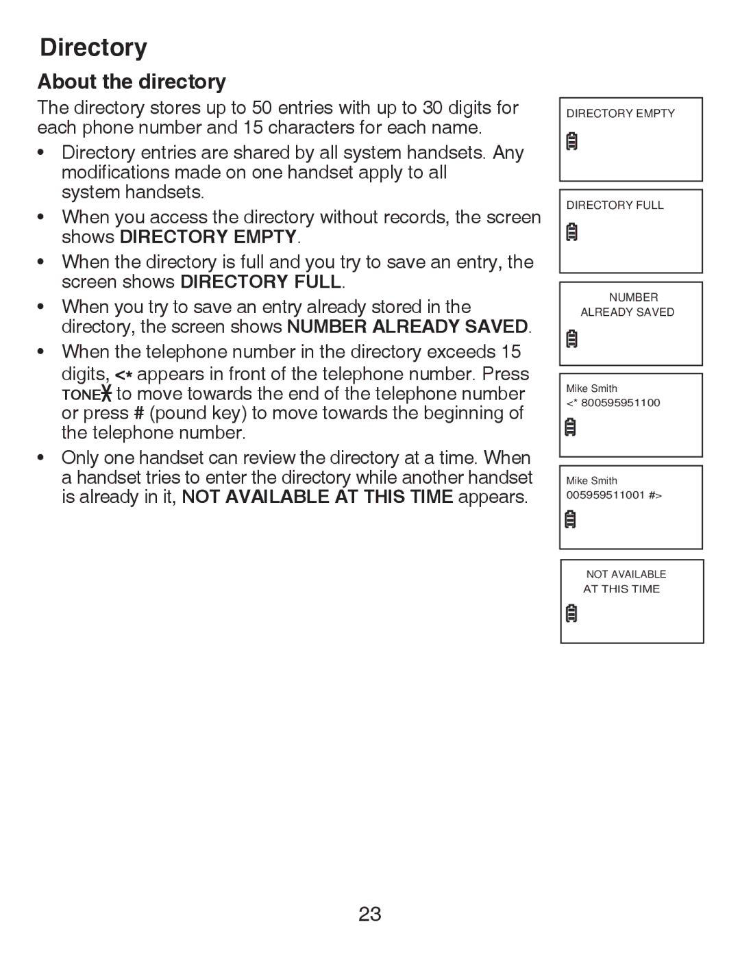 VTech CS6419-2 user manual Directory, About the directory 