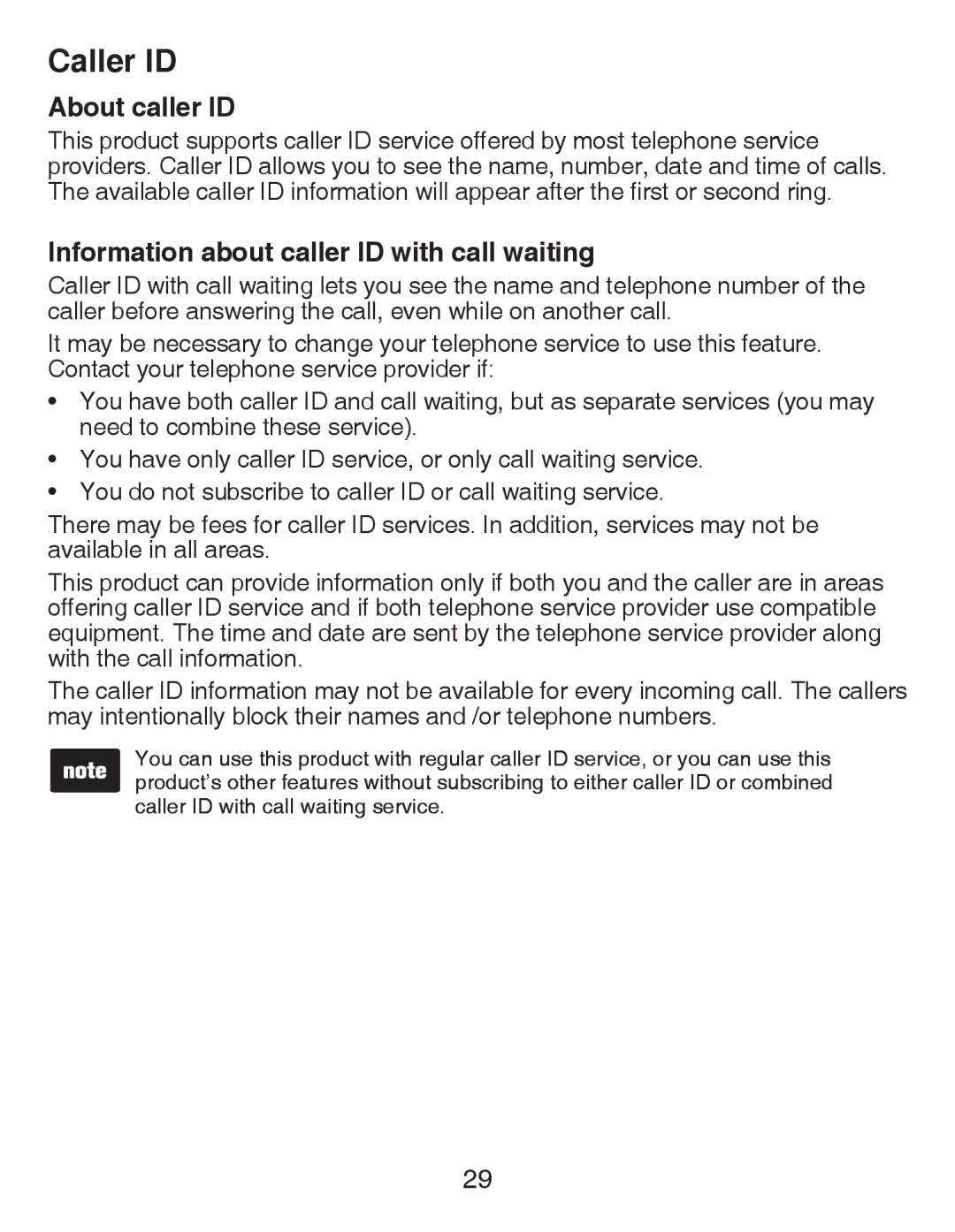 VTech CS6419-2 user manual Caller ID, About caller ID, Information about caller ID with call waiting 