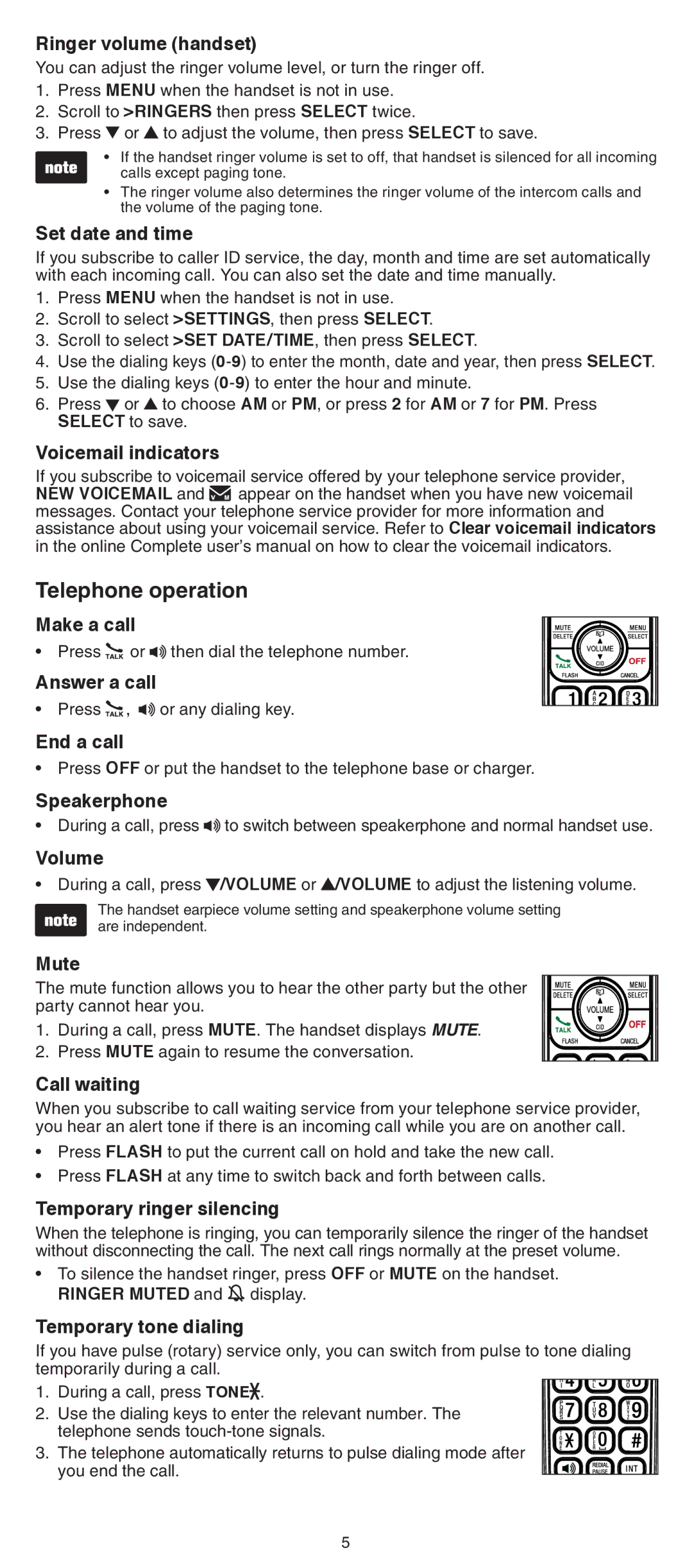 VTech CS6429-5, CS6429-3, CS6428-2, CS6429-4, CS6429-2, CS6429-15, CS6429-16 user manual Telephone operation 