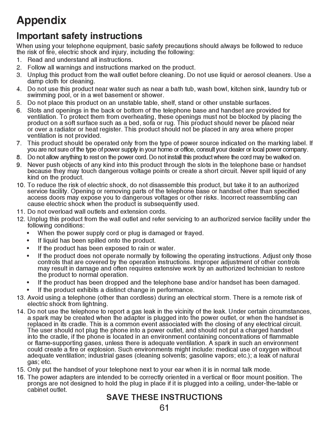 VTech CS6429-5, CS6429-3, CS6428-2, CS6429-4, CS6429-2 user manual Important safety instructions 