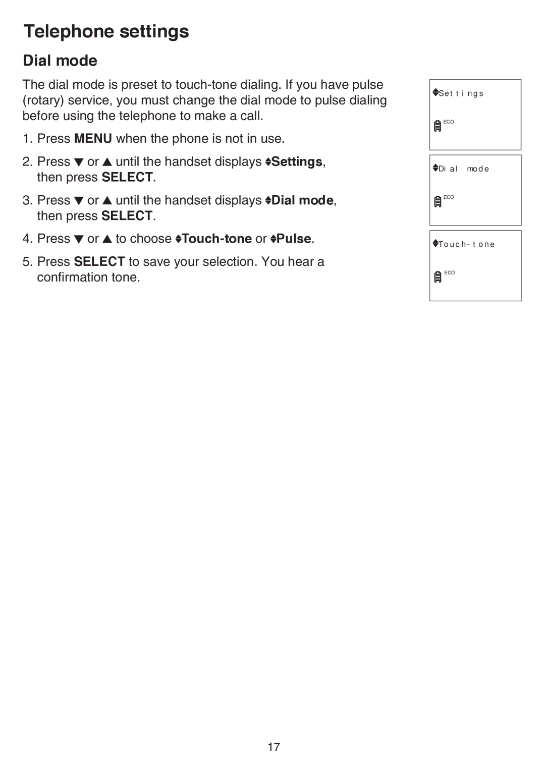 VTech CS6519-2, CS6519-14, CS6519-17, CS6519-16, CS6519-15, CS6519-19 user manual Dial mode 