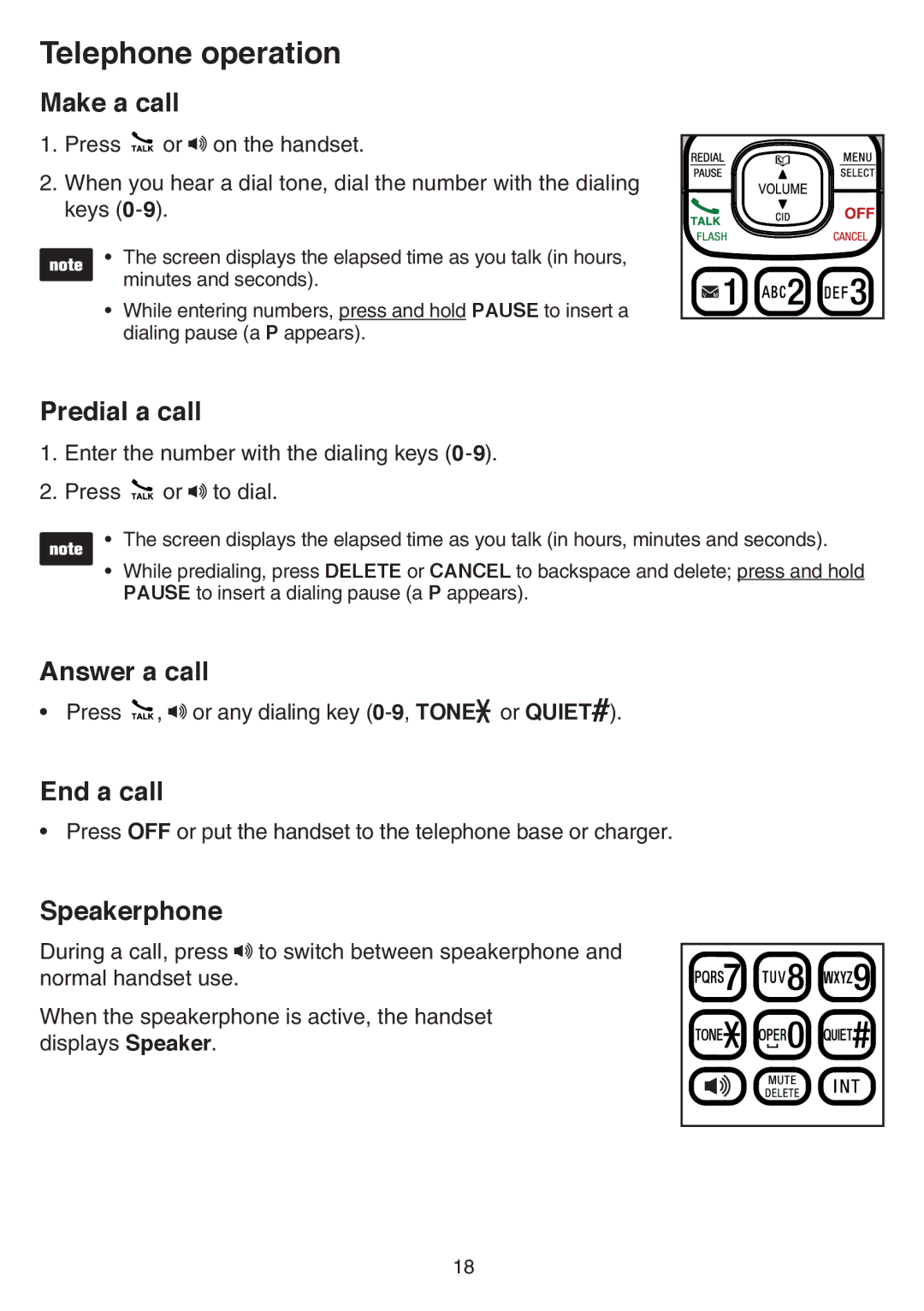 VTech CS6519-14, CS6519-2, CS6519-17, CS6519-16, CS6519-15, CS6519-19 user manual Telephone operation 