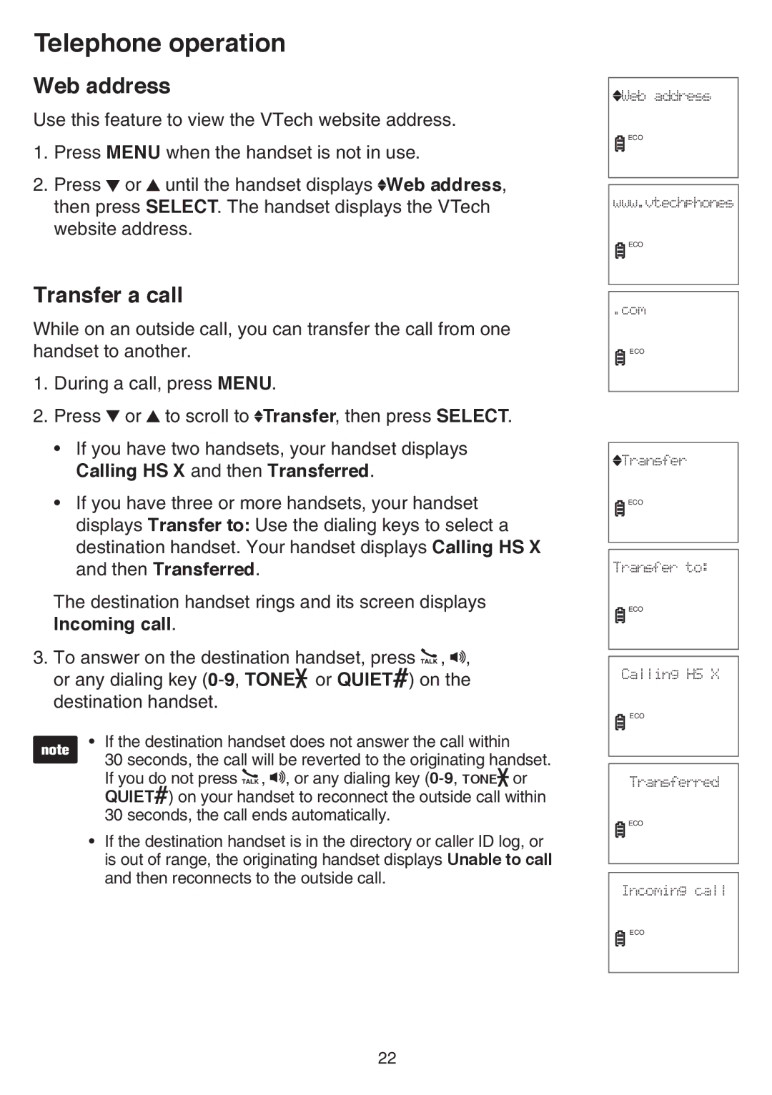 VTech CS6519-15, CS6519-2, CS6519-14, CS6519-17, CS6519-16 Web address, Transfer a call, Calling HS X and then Transferred 