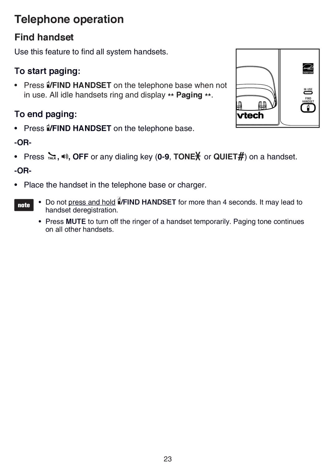 VTech CS6519-19, CS6519-2, CS6519-14, CS6519-17, CS6519-16, CS6519-15 user manual Find handset, To start paging, To end paging 