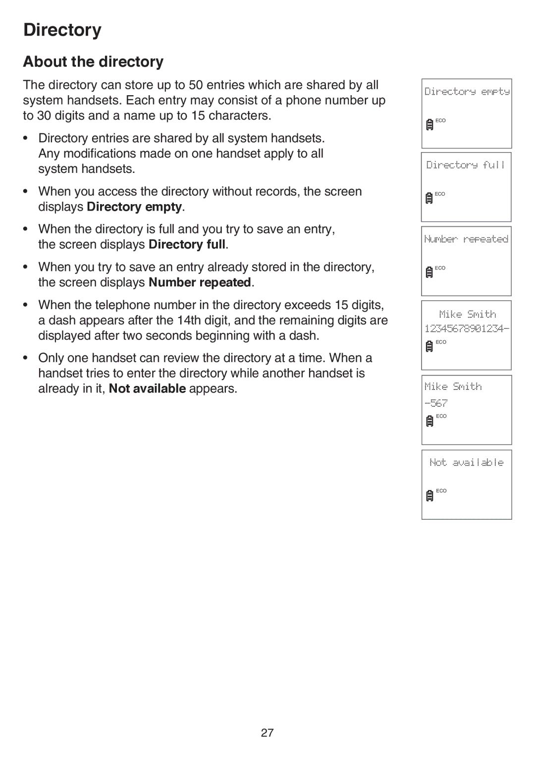 VTech CS6519-17, CS6519-2, CS6519-14, CS6519-16, CS6519-15, CS6519-19 user manual Directory, About the directory 