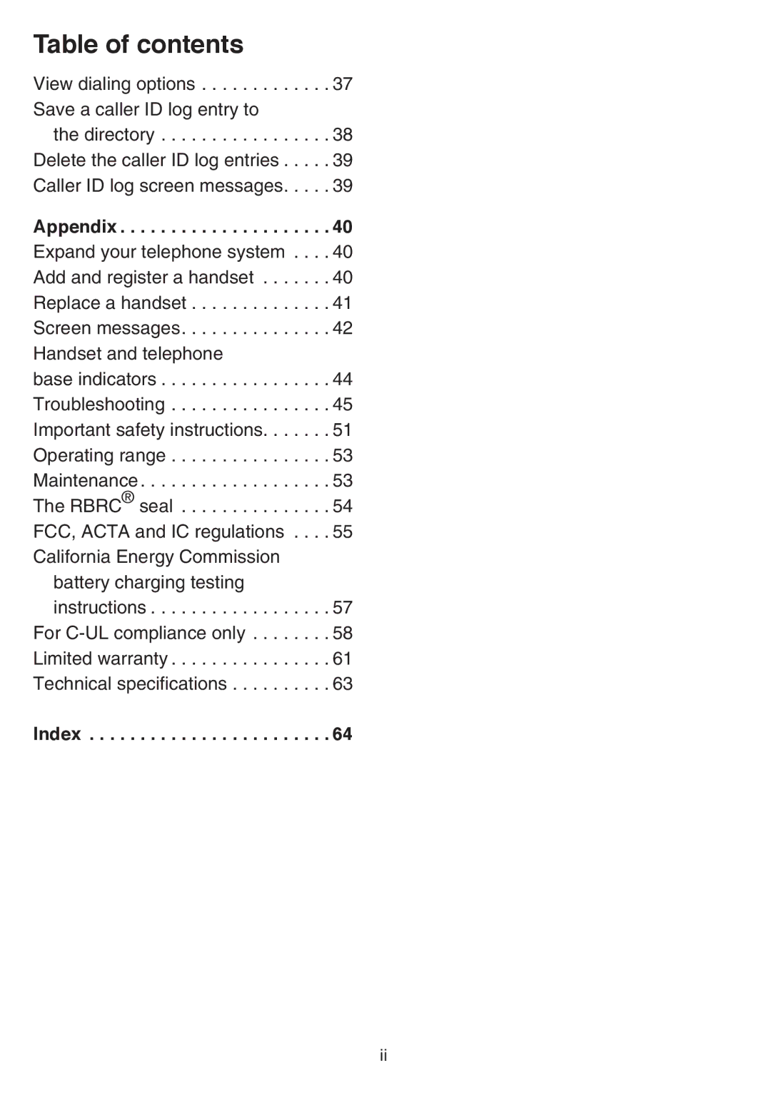 VTech CS6519-16, CS6519-2, CS6519-14, CS6519-17, CS6519-15, CS6519-19 user manual Index 