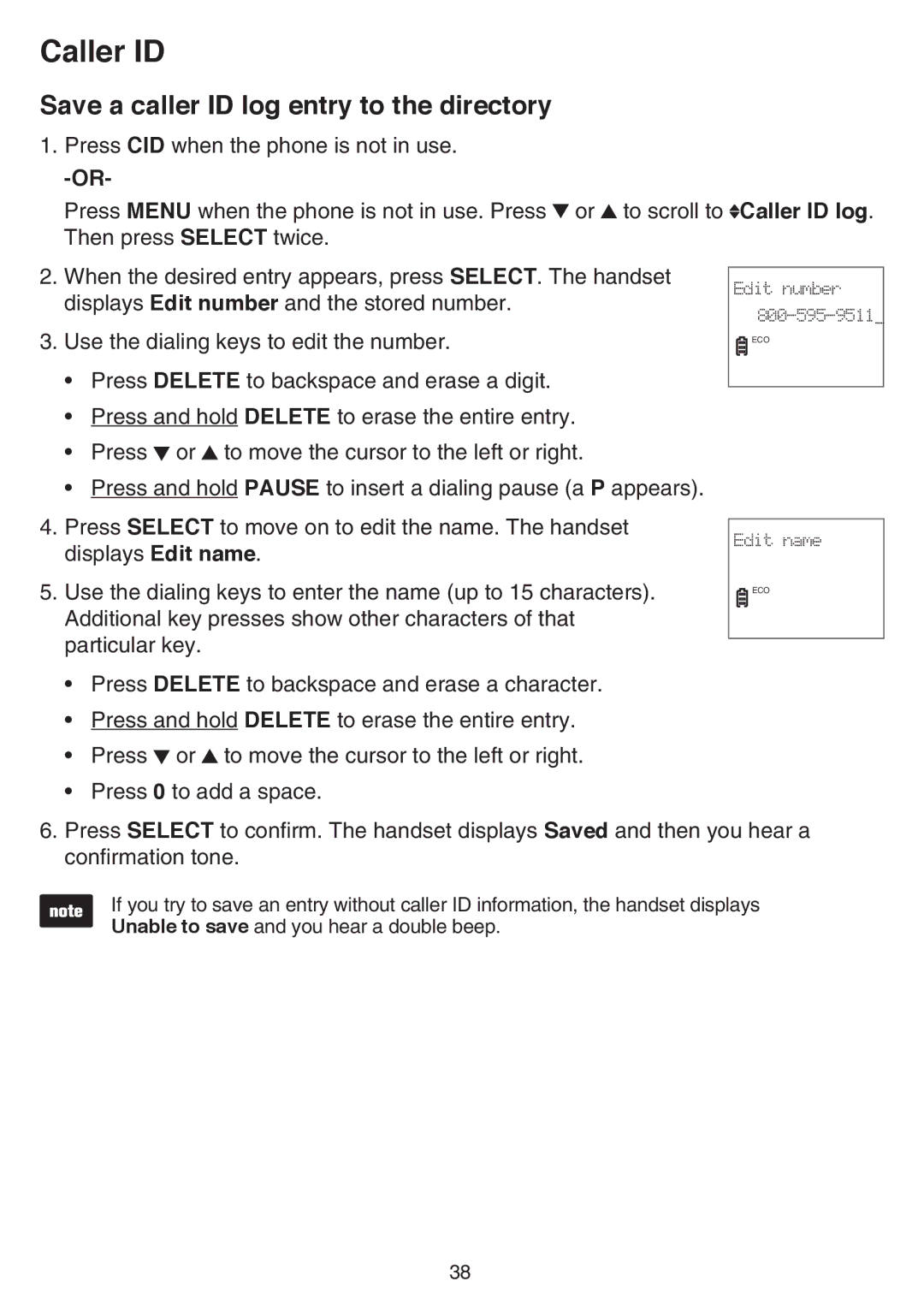 VTech CS6519-2, CS6519-14, CS6519-17, CS6519-16, CS6519-15, CS6519-19 user manual Displays Edit name 