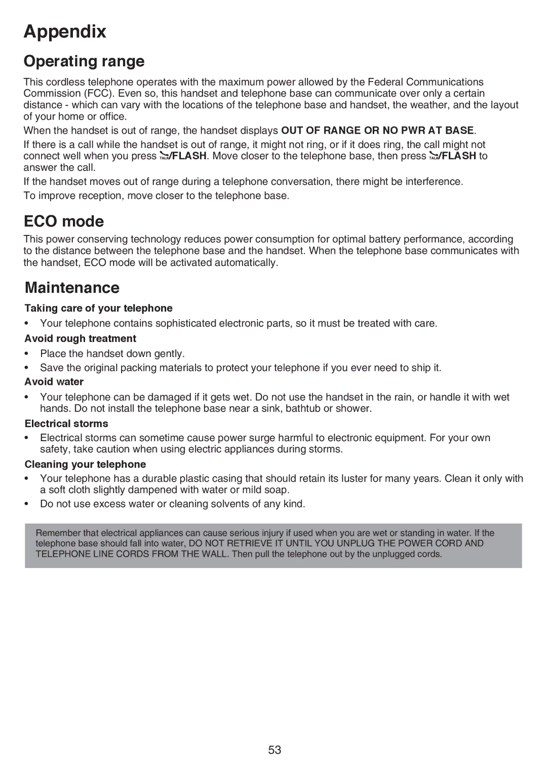 VTech CS6519-14, CS6519-2, CS6519-17, CS6519-16, CS6519-15, CS6519-19 user manual Operating range, ECO mode, Maintenance 