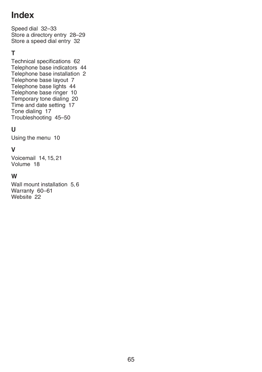 VTech CS6519-19, CS6519-2, CS6519-14, CS6519-17, CS6519-16, CS6519-15 user manual Index 