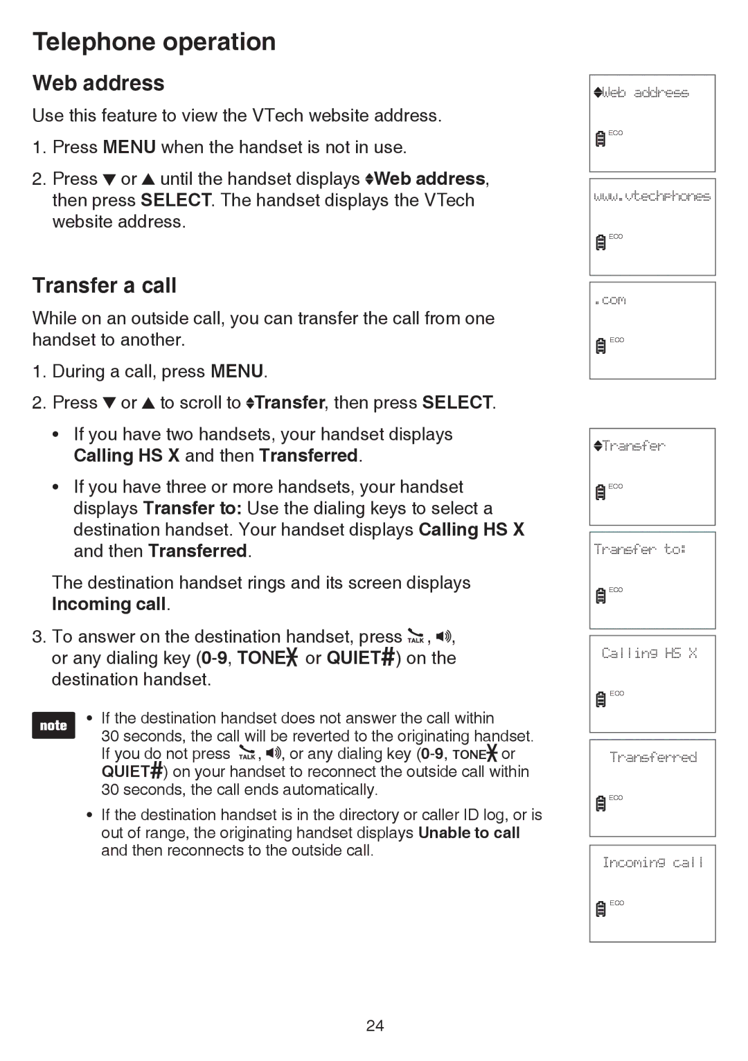 VTech CS6529-16, CS6529-4B, CS6529-3, CS6529-25, CS6529-17, CS6529-14, CS6529-26, CS6529-15 Web address, Transfer a call 