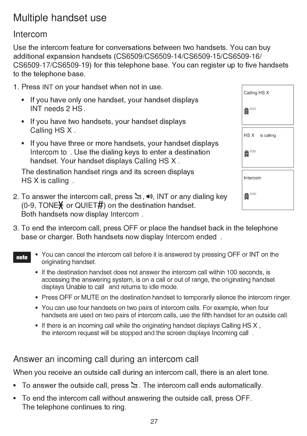 VTech CS6529-15, CS6529-4B, CS6529-3, CS6529-25, CS6529-17 Intercom, Answer an incoming call during an intercom call 