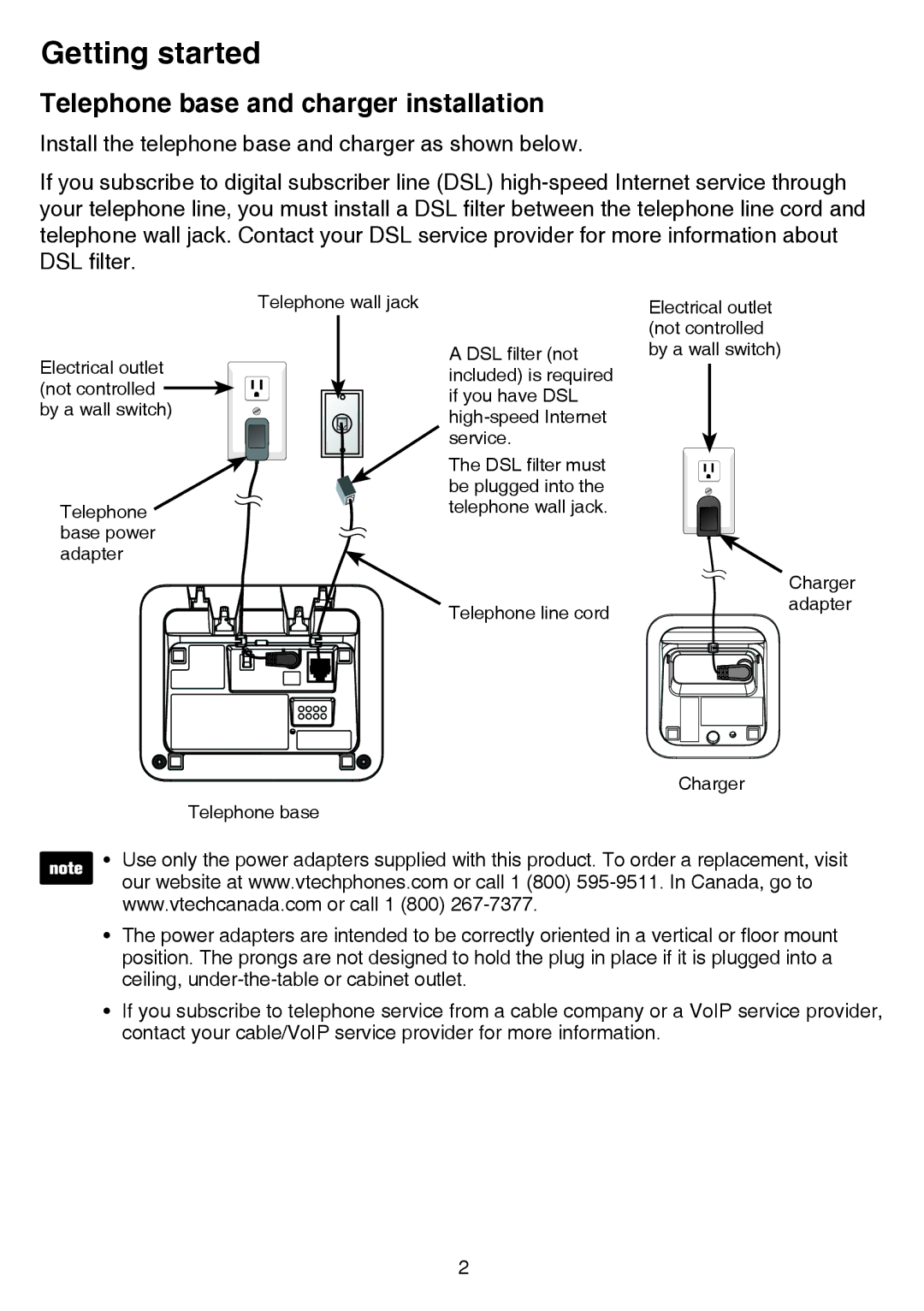 VTech CS6529-16, CS6529-4B, CS6529-3, CS6529-25, CS6529-17, CS6529-14, CS6529-26 Telephone base and charger installation 