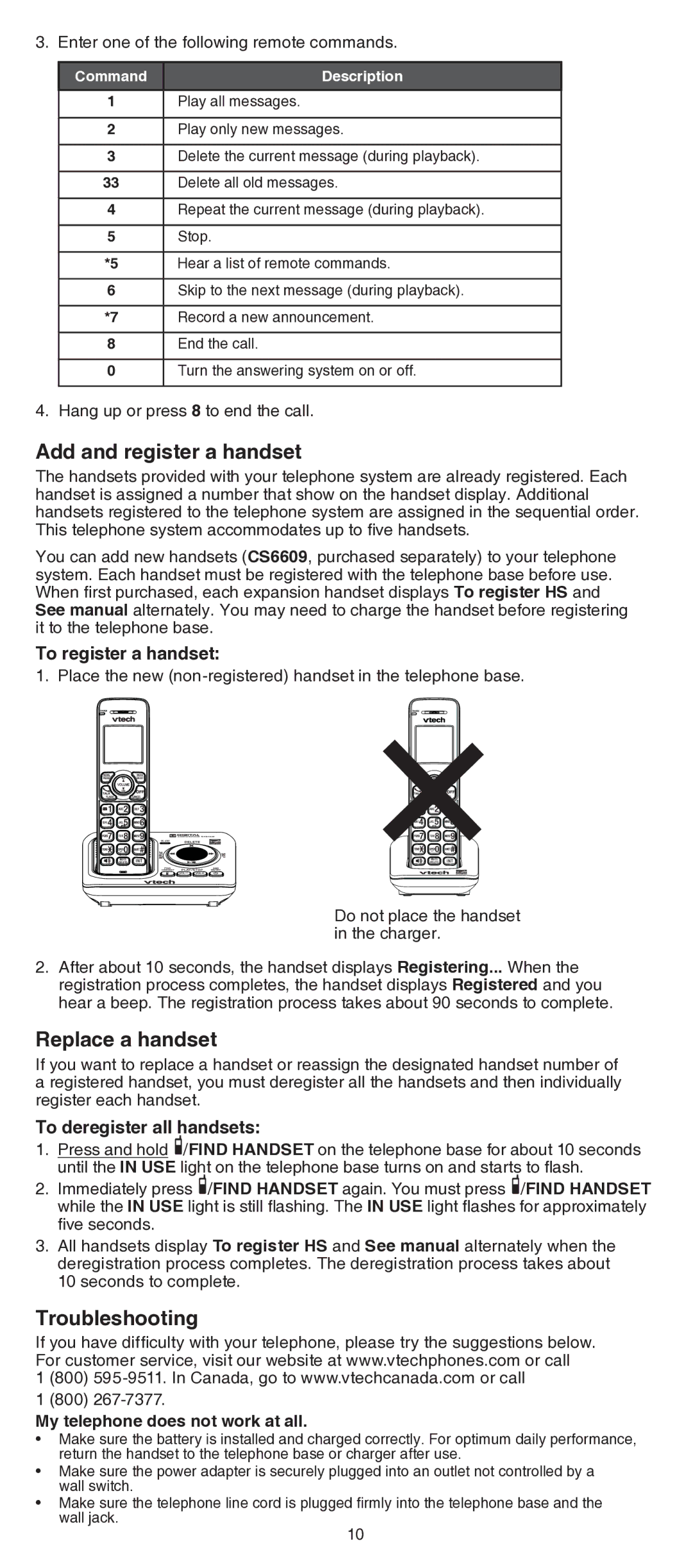 VTech CS6629/CS6629-2/CS6629-3 Add and register a handset, Replace a handset, Troubleshooting, To register a handset 