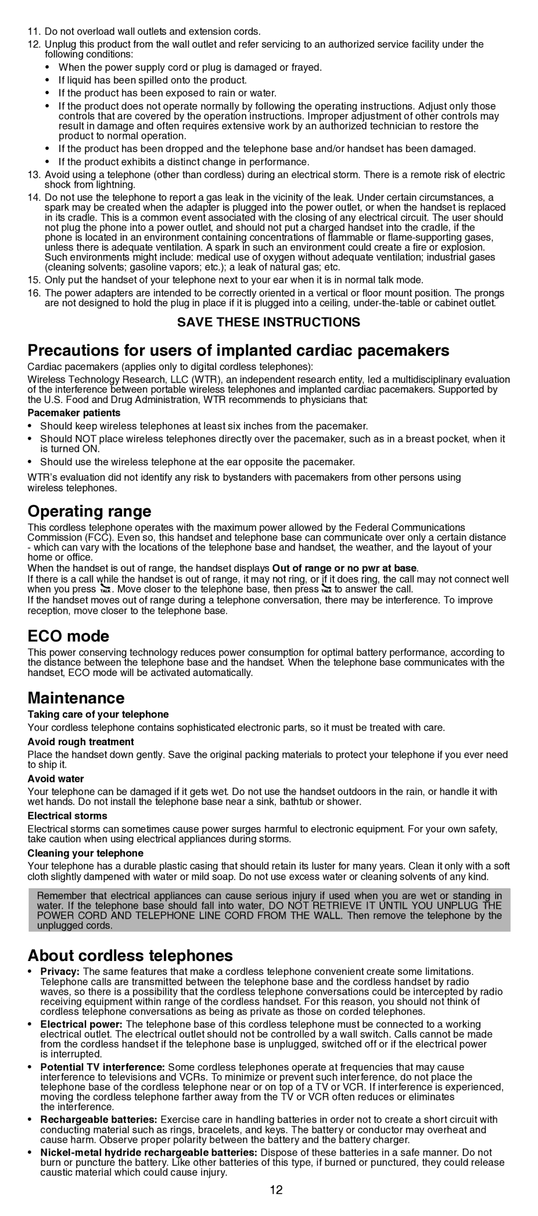 VTech CS6629/CS6629-2/CS6629-3 user manual Precautions for users of implanted cardiac pacemakers, Operating range, ECO mode 